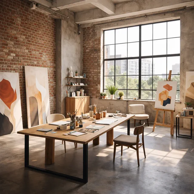 Creative studio setup with candles and workshops